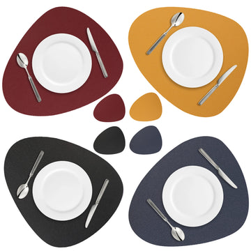 4/8pc Set Placemats with Coaster PU Leather Nordic Style Tableware Pad Coffee Table Non-Slip Waterproof Washable Kitchen Mats