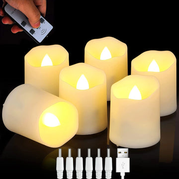 6Pcs Flameless Candles Rechargeable LED Candle Timer Remote Flickering Flames Wedding Candles Birthday Tealights for Home Decor