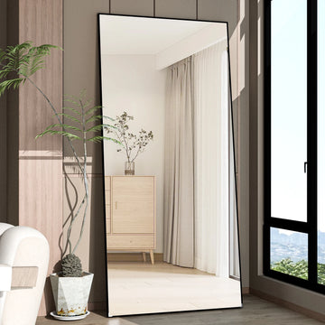 CASSILANDO Full Length Mirror 65" * 24 ", Floor Standing Mirror, Black Metal Frame Mirror, Full Body Mirror