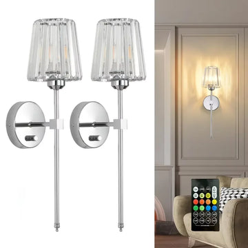 American Style Wall Lamp No wiring LED Rechargeable Bulbs wall Light Crystal wall Sconce For Bedroom Background Home Lighting