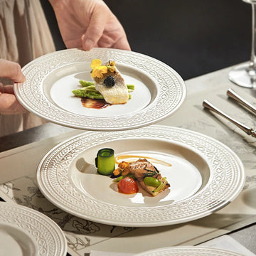 French relief steak dinner plate Deluxe sense light luxury household ceramic pasta plate plate kitchen cutlery