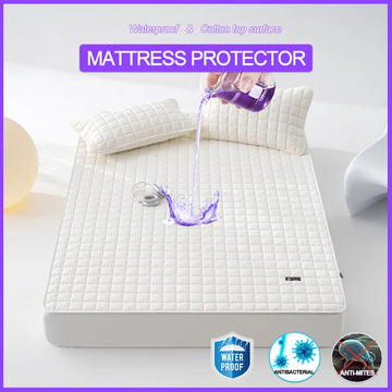 Premium Waterproof Mattress Protector - Multi Size, Hypoallergenic Noiseless, 100% Cotton Top Mattress Cover, Thick Fitted Sheet