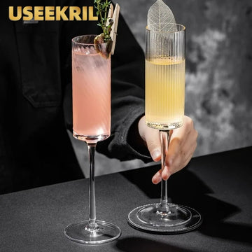 Creative Striped Champagne Glass Cup High-foot Cocktail Glasses Cups Sparkling Glass Wine Glass Cups Party Bar Accessories