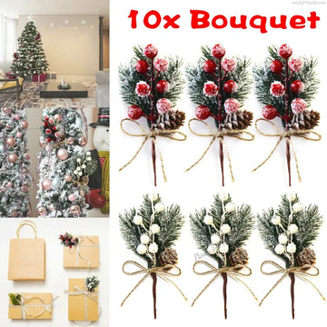 10/1pcs Christmas Decorations Festive&Party Supplies 10pcs Christmas Artificial Pine Branch Berry Flower Bouquet Pick Xmas Decor