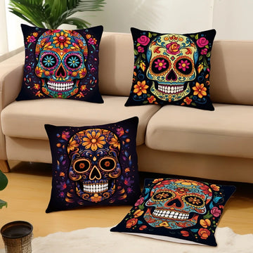 4pcs Modern Sugar Skull Cushion Cover, Home Decoration Pillow, Living Room Sofa Decoration Pillowcase