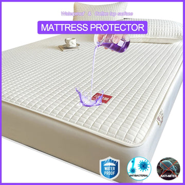 Waterproof Mattress Cover, Anti-Mite Mattress Protector - Hypoallergenic & Antibacterial, 100% Cotton Top Layer (30cm Deep)