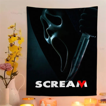 VIKEMA Scream Phantom Tapestry Ghost Mask Blood Blade Scare Secret Haunted House Halloween Party Living Room Room Decoration