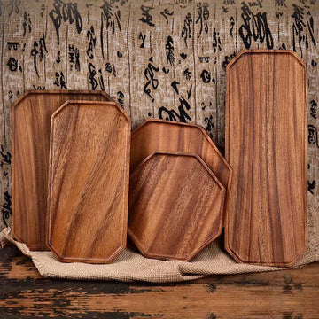 HeMu-Acacia Wood Rectangular Tray, Fruit Dessert Tray, Hotel Restaurant Service Tray, Octagonal Multi-shape