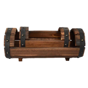 2Pcs Wood Flower Pot Set Half Barrel Planter Outdoor Decorative Barrel Gardening Supplies Natural Timber Plants Container Retro