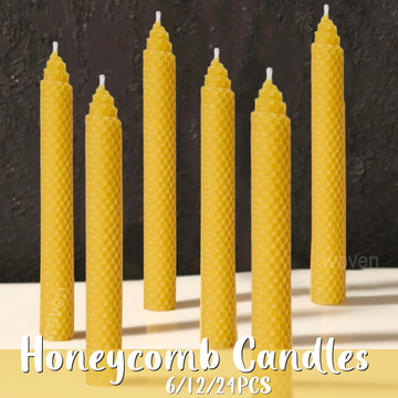 Beeswax Taper Candles Hand-Rolled Honeycomb Design Beeswax Candles Smokeless Wax Candle for Party Dating Home Dinner Table Decor
