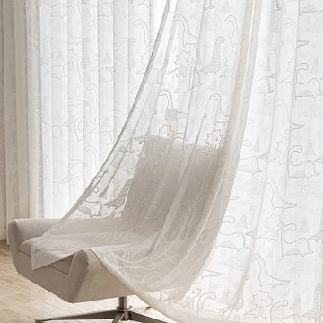 Cartoon Animal Dinosaur Embroidery White Sheer Tulle Children's Curtain For Living Room Bedroom Door Window Partition Drapes