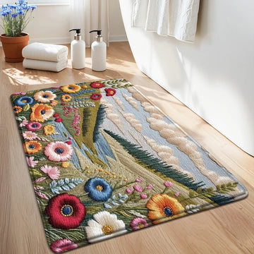 Floral Leaf Bath Mat, Printed Sponge Design, Ultra Soft & Fade Resistant, Super Absorbent, Quick Dry, Decorative Bathroom Carpet