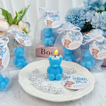 10/20 Sets Pink/Blue Bear Shaped Candles, with Thank You Card and Organza Bag, Suitable for Baby Shower, Gender Reveal Party 