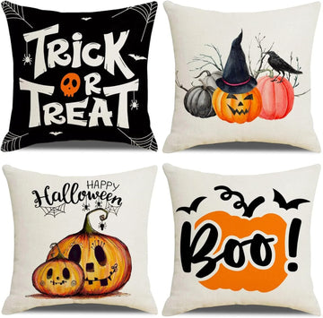 Spooky Halloween Pillow Covers: Trick or Treat, Happy Halloween, Boo! Sofa cushion cover, holiday party decoration, gift