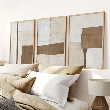 Modern Abstract Geometric Canvas Art Prints Set of 3, Art Deco Minimalist Beige Brown Wall Art Poster, Spring Summer Decor for B