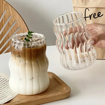Coffee Mug Transparant Drinking Glass Cup Creative Wave Shape Iced Tumbler Cup Juice Milk Tea Mug Drinkware Water Glasses Ripple