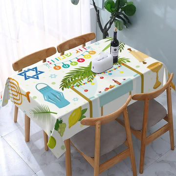 Happy Sukkot Polyester Tablecloth Washable Etrog Lulav Sukkah Waterproof Table Cloths Home Decoration Kitchen Dining Table Decor
