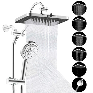 13'' High Pressure Shower Head Combo, 5 Spray Rainfall Showerhead with 10 Spray Modes Handheld Spray, 71'' Hose and Holder