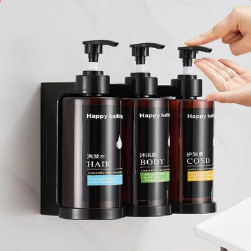 Tuqiu Amber Soap Dispenser Drill Free Bathroom Hand Liquid Soap Dispenser ABS Shampoo bottles Wall Empty Shampoo Bottles Pump