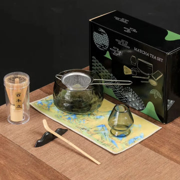 BespritGift New Arrival Matcha Set High Quality Glass Matcha Tea Set Bowl Whisk Stand Scoop with Gift Set Box for Tea Ceremonies