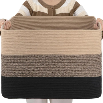 108L Large Cotton Rope Basket, Rectangle Woven Baskets for Storage, Baskets for Organizing-25”x16”x16”-Yellow Black