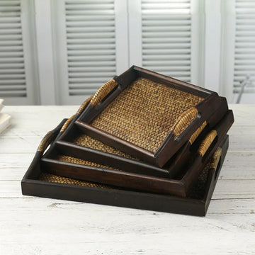 Wooden Tray Thai Rattan Beauty Salon Tray Hotel Rectangular Water Cup Tea Cup Storage Tea Tray