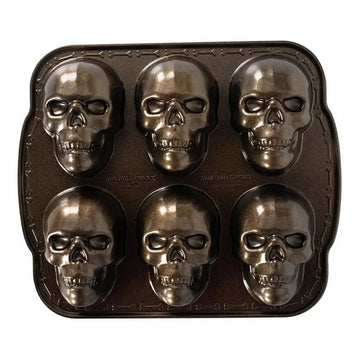 Halloween Skull Cake Pan Molds 6 Cavity 3D Skull Mold Non-Stick Skeleton Chocolate Molds Stainless Steel for Party Supplies
