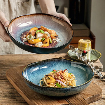 9-inch Irregular Ceramic Dishes Vintage Pasta Dish Ceramic Dishes Household Salad Plate Kitchen Soup Plate Ceramic Dishes