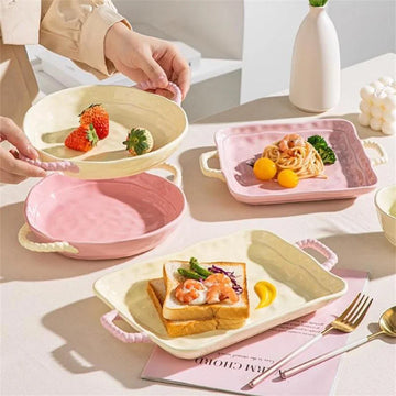 Ceramic Salad Plates - 12 Inch, Rectangular Dessert Plates for Sushi, Appetizer, Cake, Porcelain Plates for Kitchen Decor