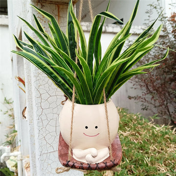 Hanging Hammock Planter Resin Swing Smile Face Planter Creative Smile Face Flower Container for Indoor Outdoor Plant