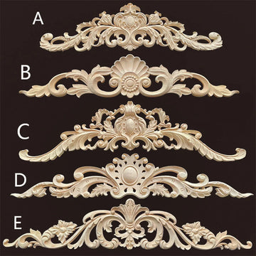 Wood Appliques and Onlays Natural Furniture Wall Door Woodcarving Decorative Long Flower Wooden Figurines Crafts Corner Frame
