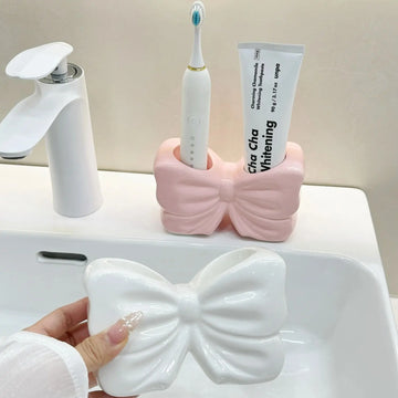 Bowknot Toothbrush Holder Ceramic Electric Toothbrush Holder Couple Washing Table Rack Bathroom Organizer Travel Accessories