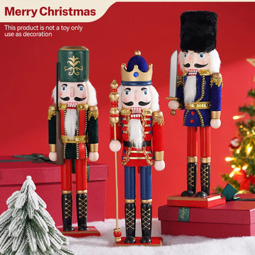 38CM Nutcracker Miniature Wooden Nutcracker Puppet Ornament Desktop Decoration Cartoon Walnut Soldier Christmas Home Decoration