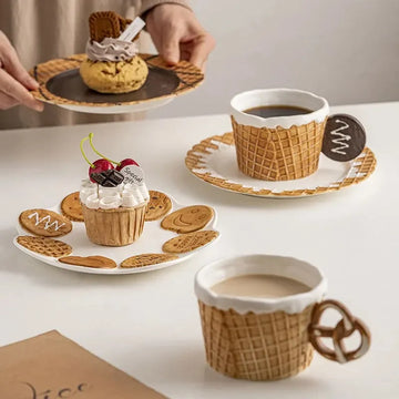 Creative Retro Cookies Ceramic Coffee Cup High-end Exquisite Cereal Breakfast Cup Afternoon Tea Dessert Plate Dessert Plate