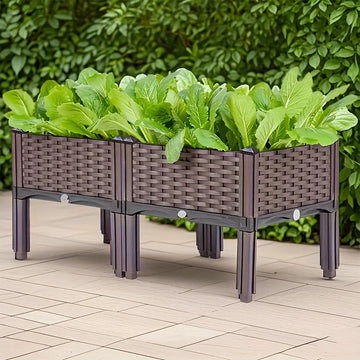 Weaving Elevated Garden Bed - Durable Plastic Elevated Flower Pot with Drainage Holes, Suitable for Terrace, Deck, Rectangular