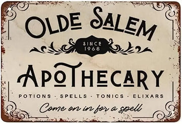Spooky Halloween Apothecary Sign - Witch-Themed Wall Art, Retro Metal Tin with Distressed Finish for Home Coffee Shop, Cafe, or