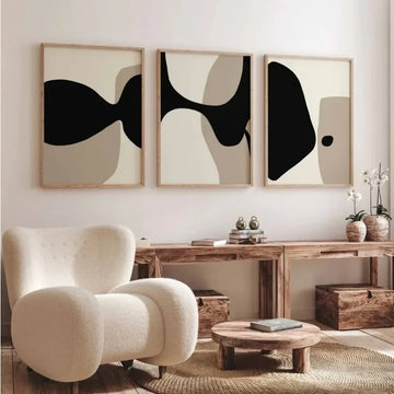 Modern Minimalist Neutral Gallery Wall Art Black and Beige Abstract Art Canvas Painting Nordic Simple Bedroom Decor
