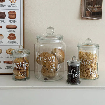 CuteLife Nordic Seal Transparent Glass Jar With Lid Food Storage Cookie Spice Jar Refrigerator Kitchen Organizer Sugar Bottle