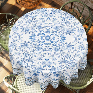 1pc Blue Flower Bohemian Style Polyester Tablecloth with Scalloped Edge, Suitable for Home Kitchen Decor, Room Decoration