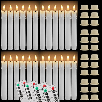 Pack of 12/24pc Flameless Flickering Ivory Taper Candles with Remote Battery Operated LED 3D Wick Candle Christmas Wedding Decor