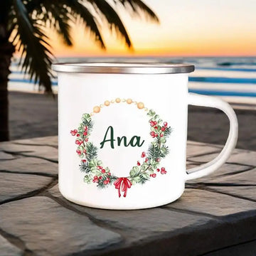 Personalised Creative Coffee Cup Custom Name Christmas Party Drinks Wine Beer Juice Milk Cups Handle Enamel Mugs Christmas Gifts