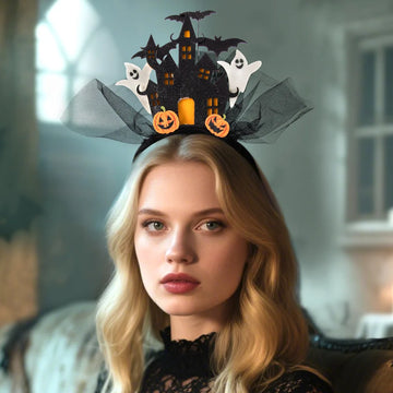 New Halloween Hairband Three-dimensional White Ghost Castle Electronic Light-emitting HairBands Ghost Pumpkin Hair Accessories