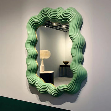 Luxury Big Hanging Asymmetrical Espelhos Living Room Decorations Wavy Art Mirror Wall Aesthetic Vanity Irregular Funky Mirror