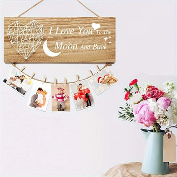 Couple Picture Frame Collage Hanging Photo Holder for Wall Decor Mom Birthday Gifts I Love You To The Moon Decortive Sign