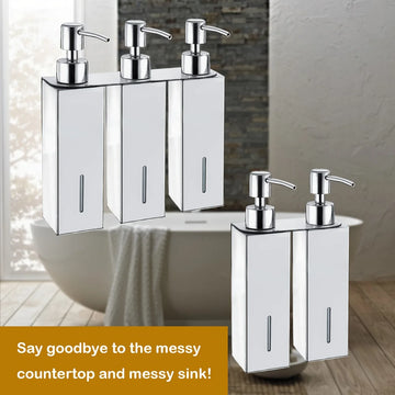 Square Stainless Steel Wall-Mounted Soap Dispenser for Kitchen Bathroom Public Places - Shampoo Bath Gel Bottle Hand Sanitizer P