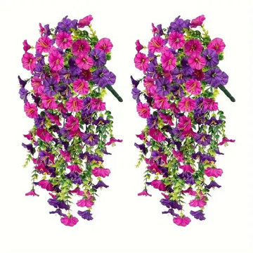 2pcs UV-Resistant Artificial Morning Glory & Eucalyptus Hanging Decor - Perfect for Home Garden Weddings Versatile Outdoor