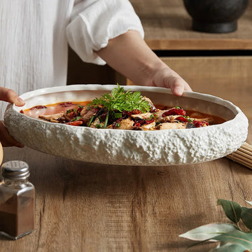 Rock Pattern Deep Steamed Fish Plate Household Ceramic Light Luxury Hotel Club Lobster Sashimi Seafood Plate