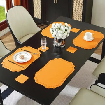 1/6/10PCS Orange Halloween Placemats Table Mat Square Tableware Pad PU Leather Non-Slip Waterproof Placemats Soft Bowl Coaster