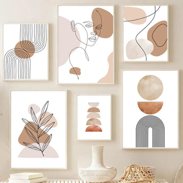 Boho Abstract Geometric Leaves Line Modern Minimalist Posters Canvas Painting Wall Art Prints Pictures Living Room Home Decor