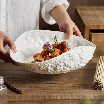 Rock Pattern Shell High-end Plate Household Ceramic Light Luxury Steamed Fish Soup Plate Hotel Tableware